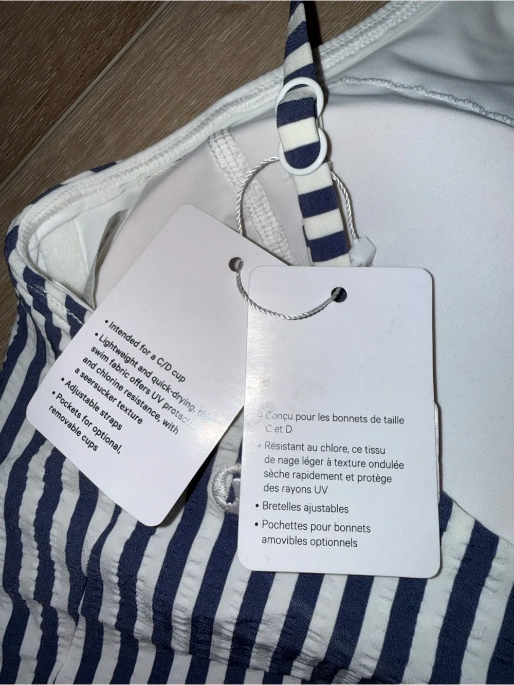 NWT Lululemon Seersucker Blue Stripe High Neck Long Line Bikini Swimsuit Top XS